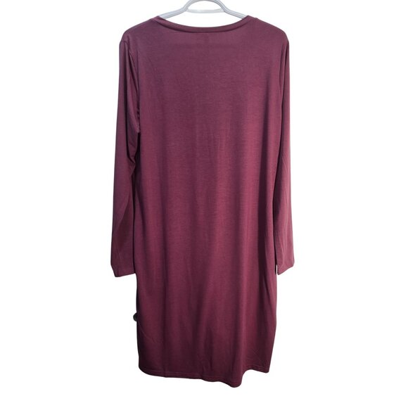 NWT | Burgundy Long Sleeve V-Neck T-Shirt Dress Tunic Tie Knot Hem | Large - Picture 2 of 5